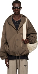 Fear of God ESSENTIALS Brown Textured Nylon Hooded Coaches Jacket