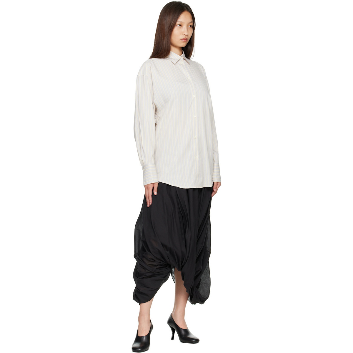 TOTEME Off-White & Blue Oversized Striped Shirt