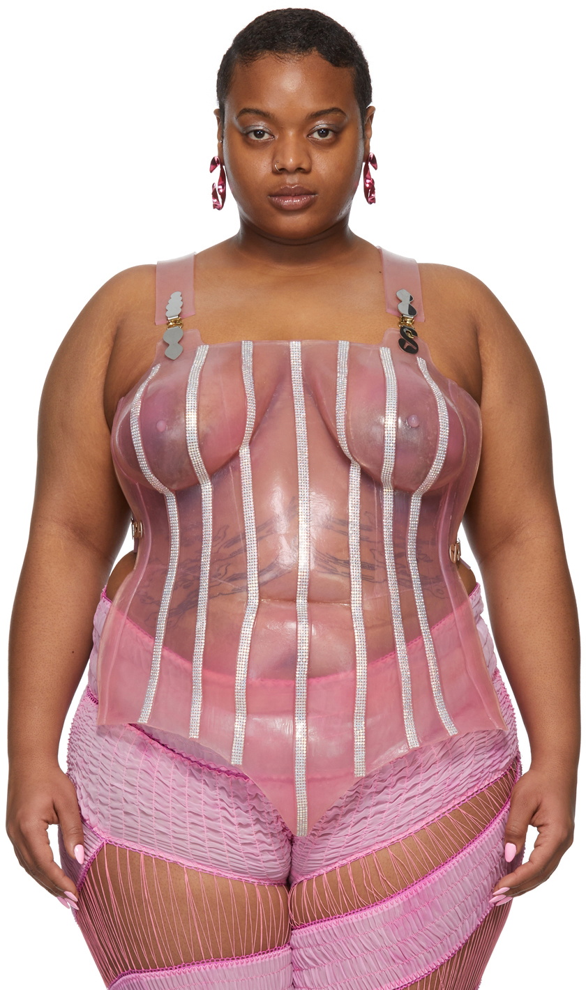 Sinéad O'Dwyer SSENSE Exclusive Pink Rubber Spiral Bust Corset