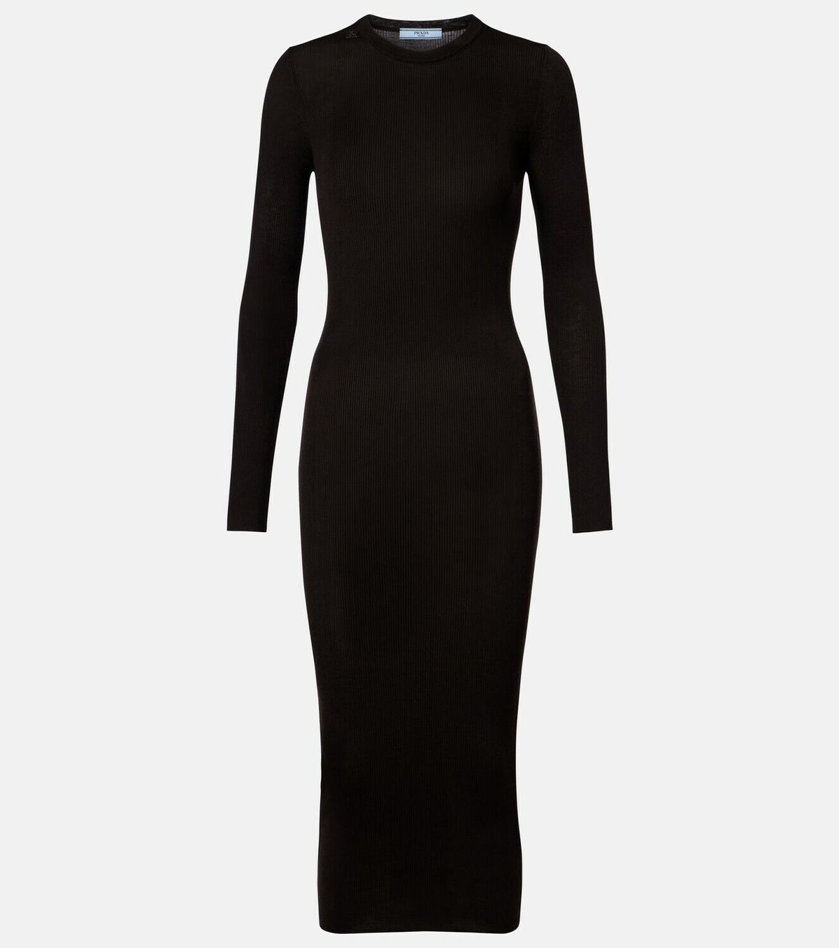 Prada Ribbed-knit virgin wool midi dress