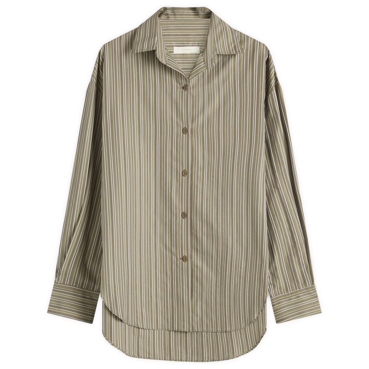 Faithfull The Brand Women's En Vau Stripe Shirt in Khaki Stripe