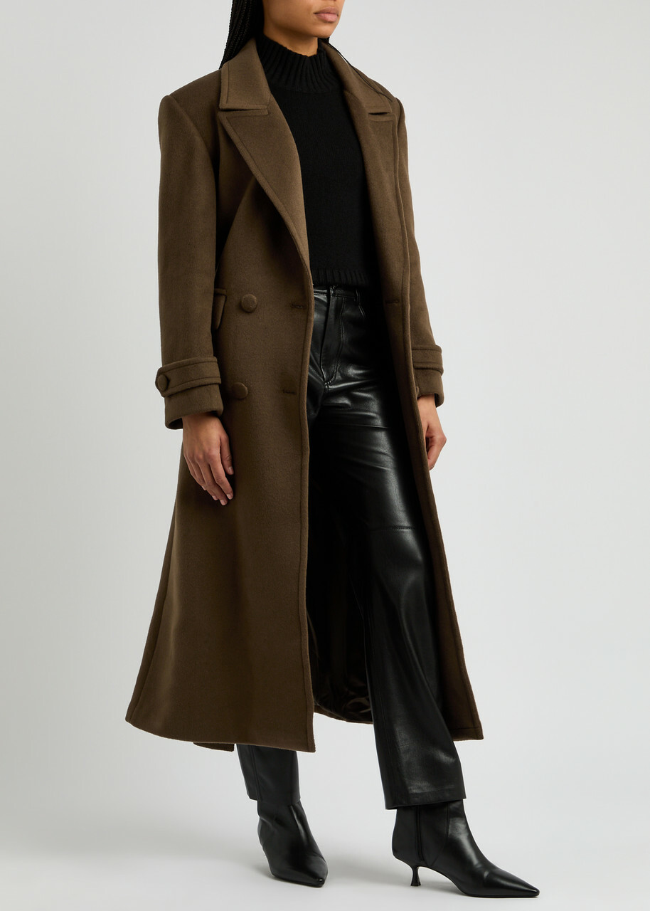 Aexae Double-breasted Belted Wool-blend Coat Brown
