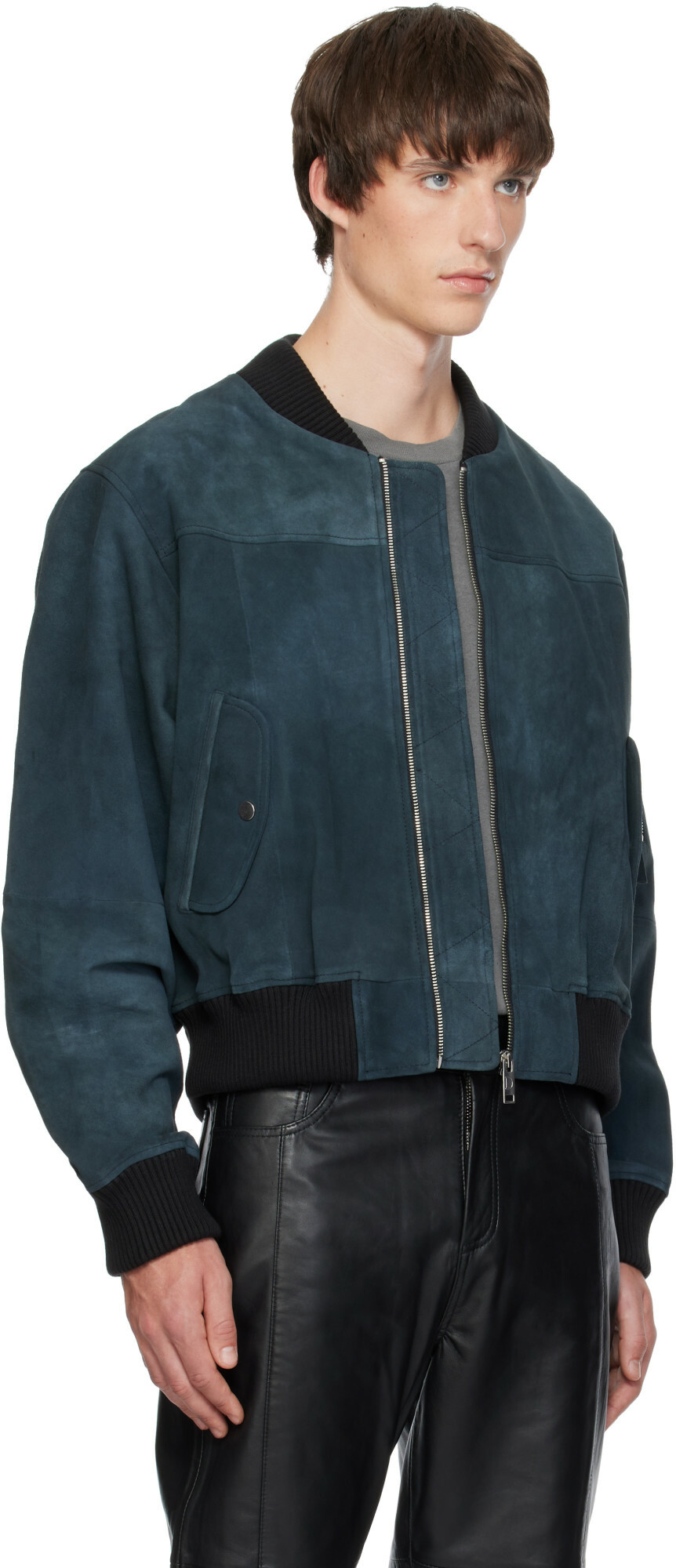 Deadwood Navy Bofinger Dark Panel Suede Bomber Jacket