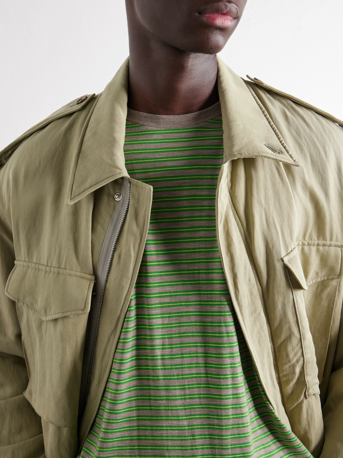 Auralee - Striped Wool-Jersey T-Shirt - Green