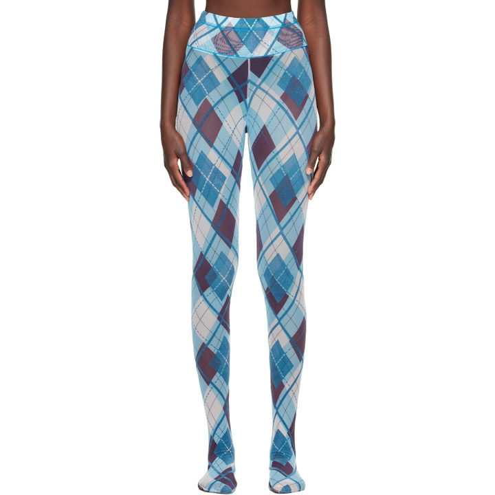 Photo: Chopova Lowena Blue Bonnet Flocked Mesh Leggings