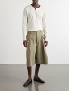 KAPITAL - Wide-Leg Printed Herringbone Cotton Shorts - Green