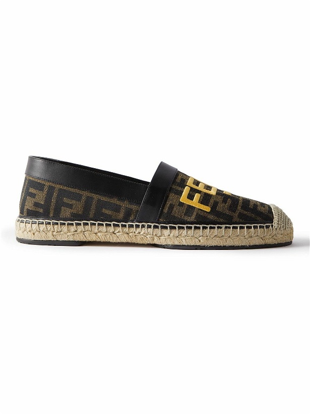 Photo: Fendi - Logo-Embroidered Leather-Trimmed Canvas-Jacquard Espadrilles - Brown