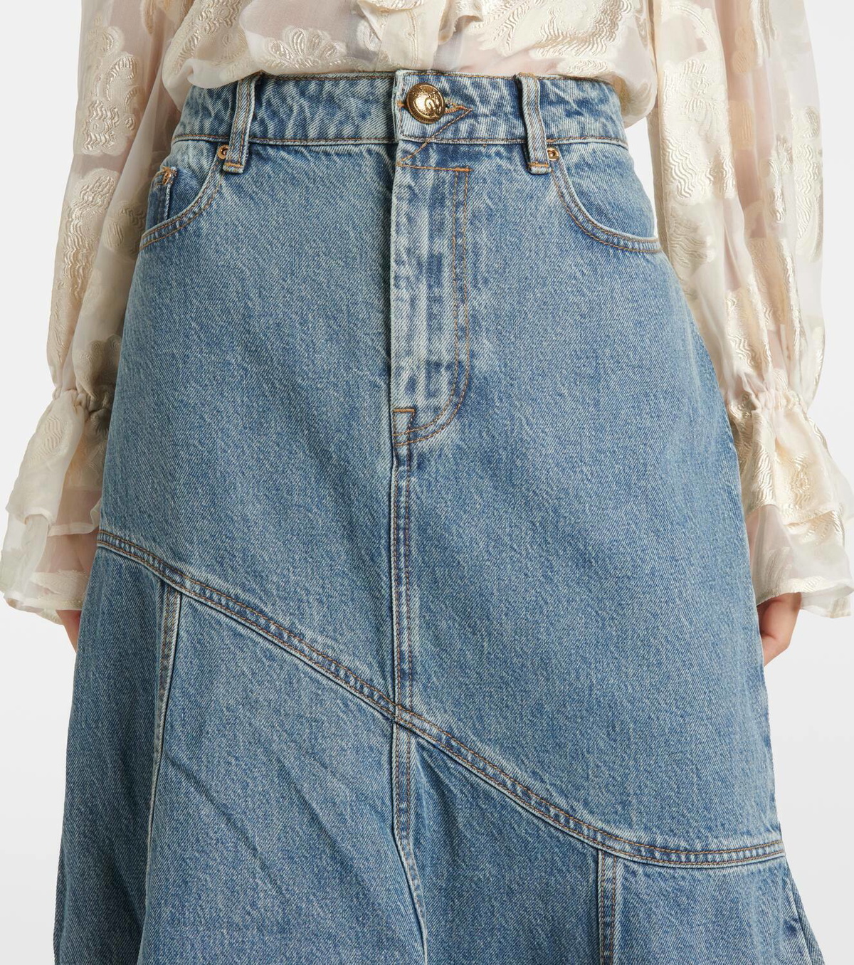 ☆ASYMMETRIC DENIM MIDI SKIRT/KIMHEKIM☆ Kimhēkim Blue Asymmetric Denim Midi Skirt In Sky Blue | ModeSens