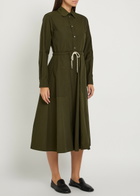 Moncler Drawstring Poplin Midi Shirt Dress Dark Green