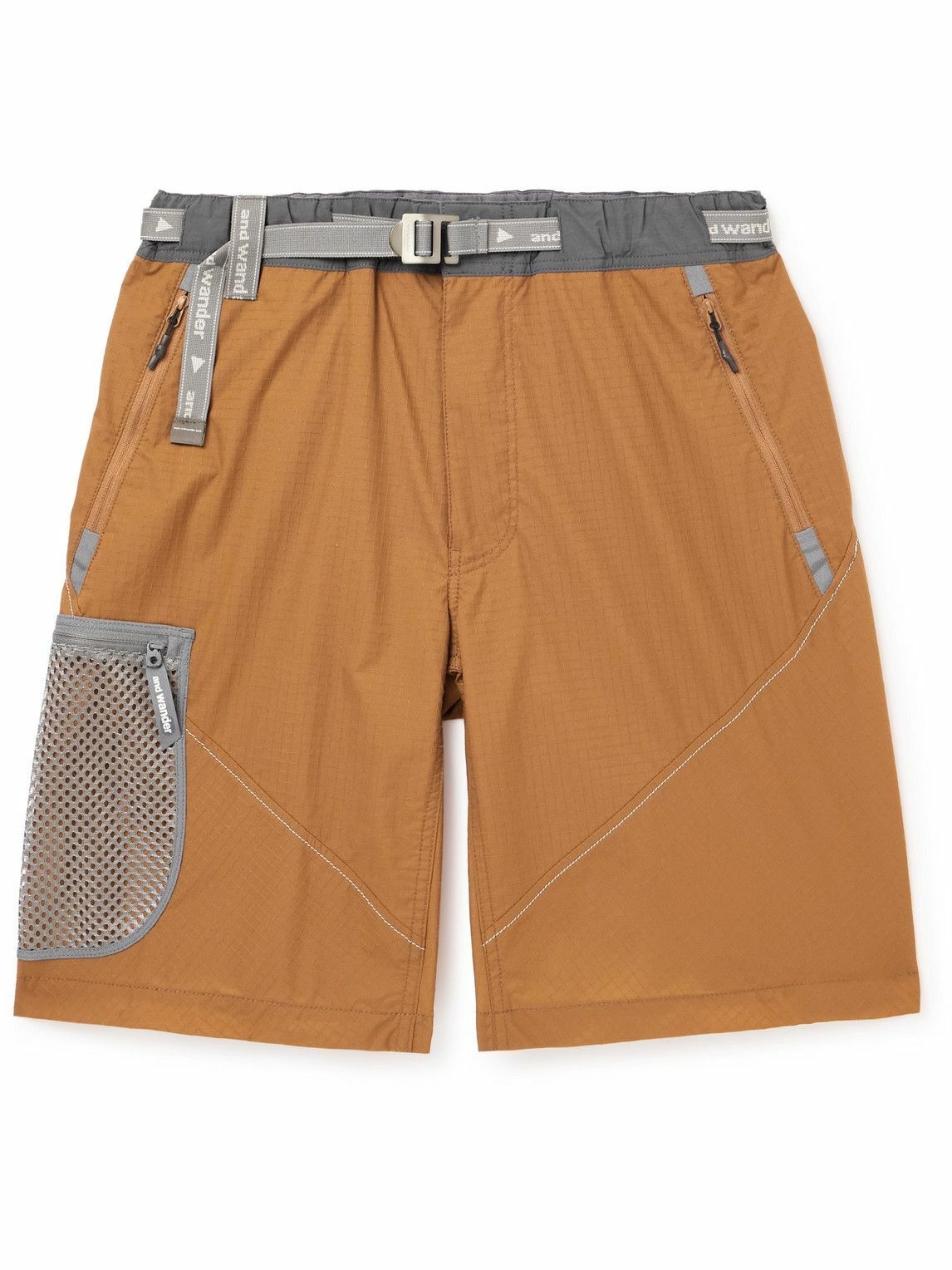 Photo: And Wander - Straight-Leg Mesh-Trimmed Ripstop Shorts - Brown