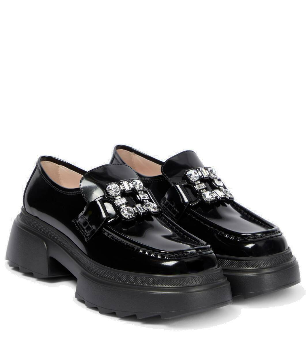 Roger Vivier Walla Viv leather Strass Buckle loafers shoes RVW71036400MRK black 37.5