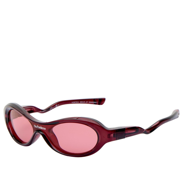 Photo: Le Specs x No Problemo Vortex Deux Sunglasses in Dark Cherry/Crimson Tint 