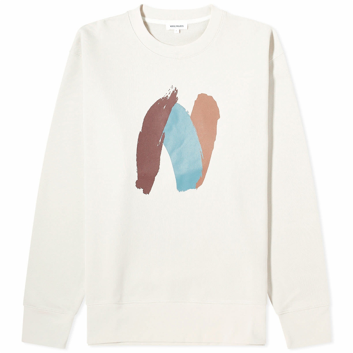 Photo: Norse Projects Men's Arne Relaxed Paint N Logo Crew Sweatshirt in Marble White