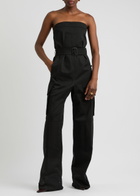 Saint Laurent Strapless Belted Cotton-twill Cargo Jumpsuit Black
