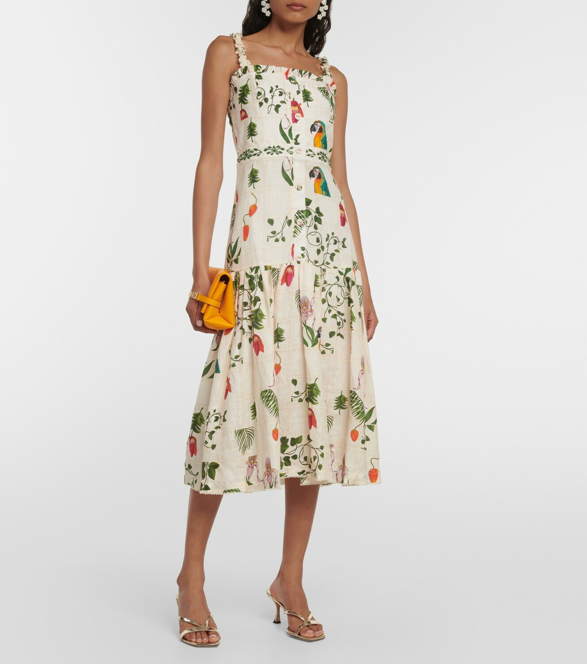 Agua by Agua Bendita Nspero Boquet floral linen midi dress Agua by Agua  Bendita