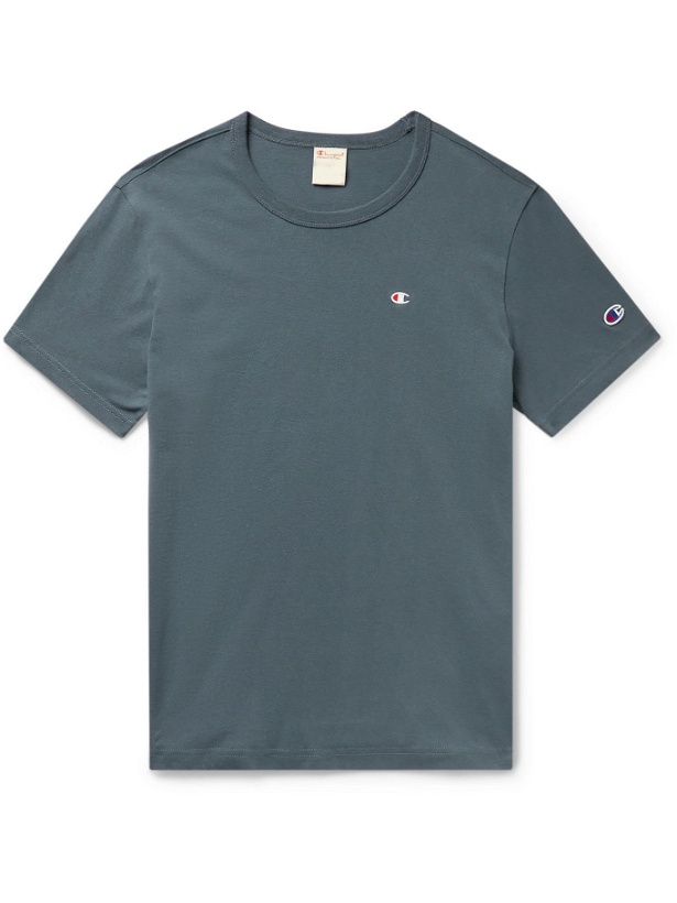 Photo: CHAMPION - Logo-Embroidered Cotton-Jersey T-Shirt - Blue