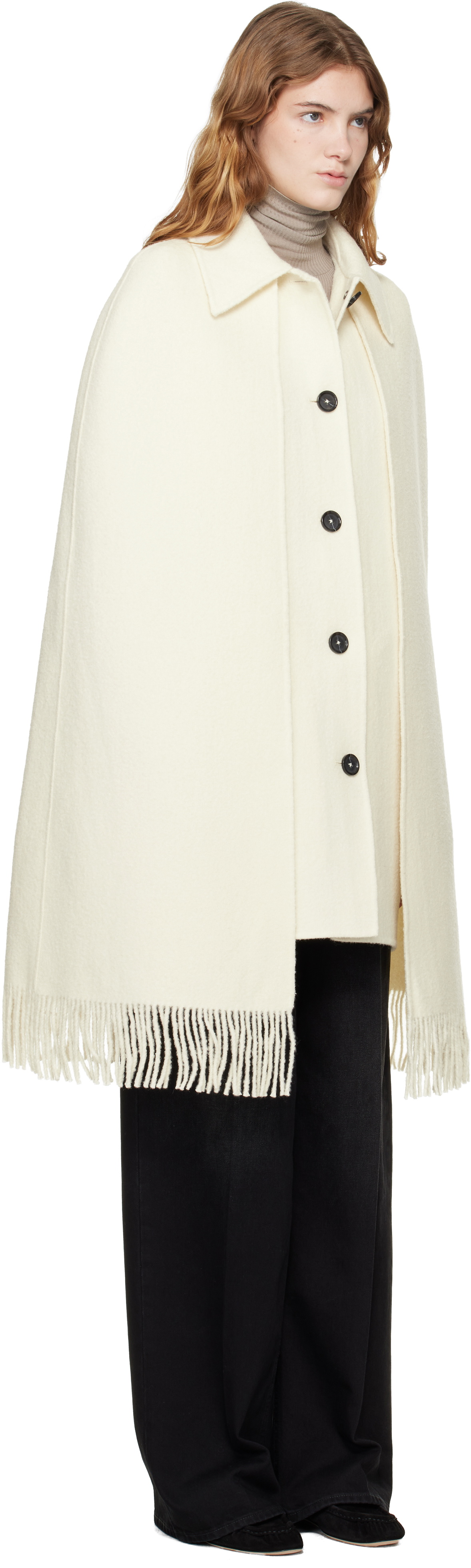TOTEME Off-White Fringe Cape Coat