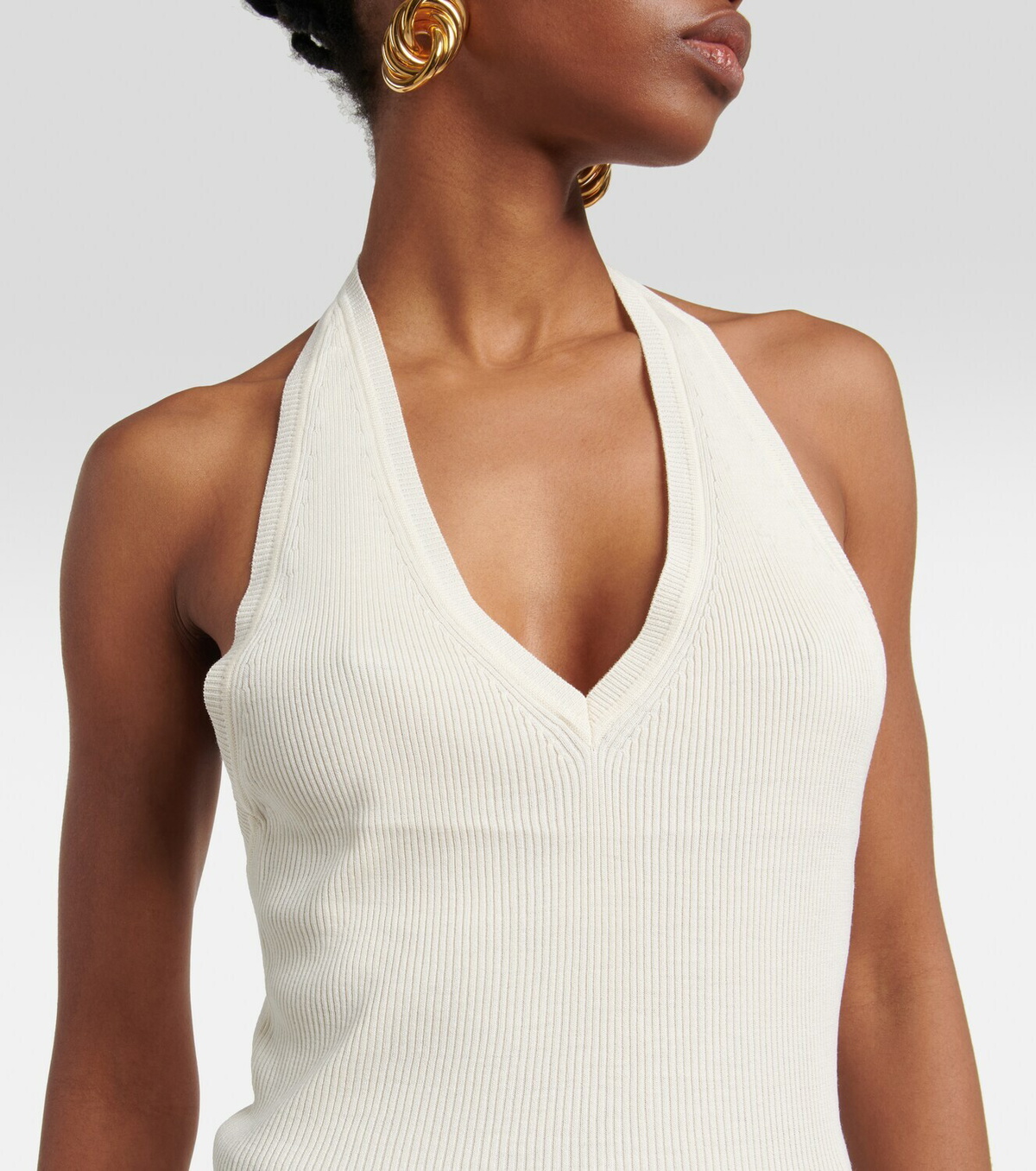 Nili Lotan - Ivey ribbed-knit halterneck silk top