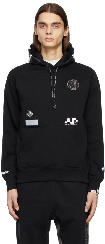 Photo: AAPE by A Bathing Ape Black Graphic Patch Hoodie