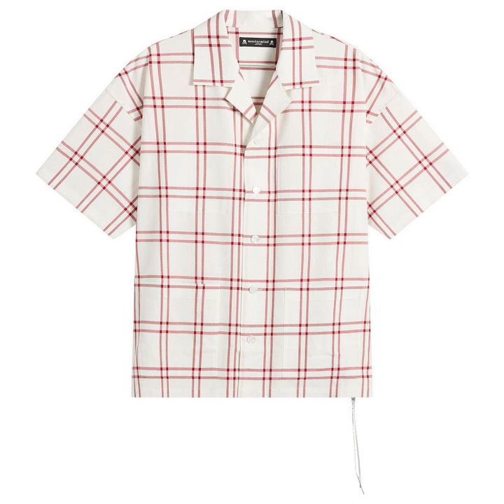 Photo: MASTERMIND WORLD Men's Plaid Short Sleeve Shirt in White Red