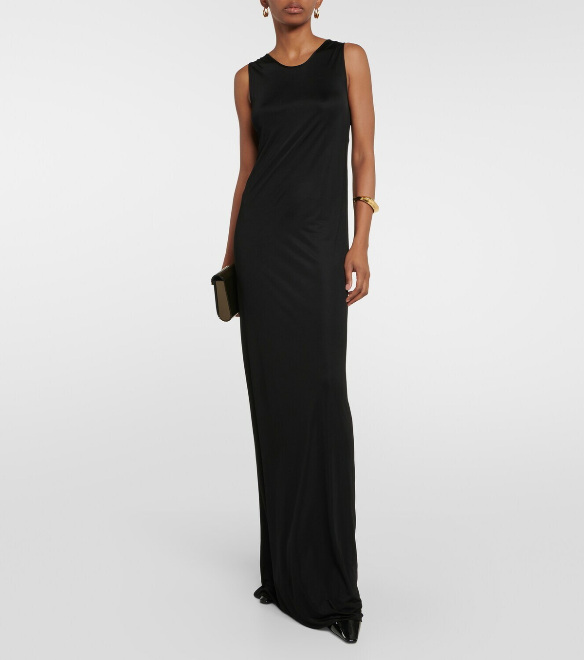 saint laurent sheer dress SAINT LAURENT 2023 Runway chocolate dark brown mock neck sheer knit maxi dress S
