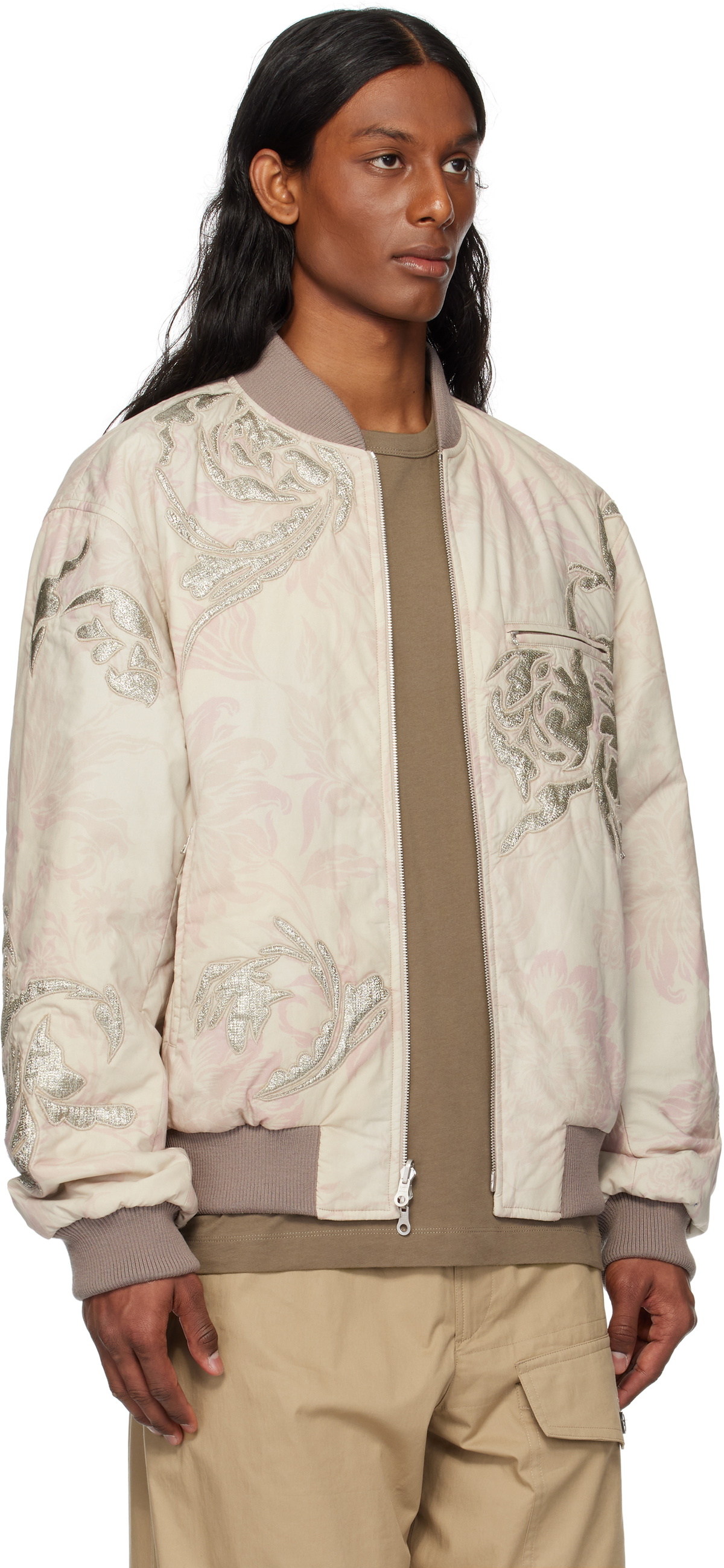 Dries Van Noten Off-White & Pink Floral Reversible Bomber Jacket