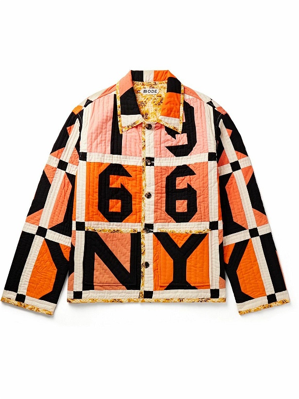 Photo: BODE - Letter Block Quilted Padded Printed Cotton Jacket - Orange