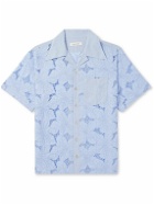 Wales Bonner - Highlife Camp-Collar Embroidered Broderie Anglaise Cotton-Blend Shirt - Blue