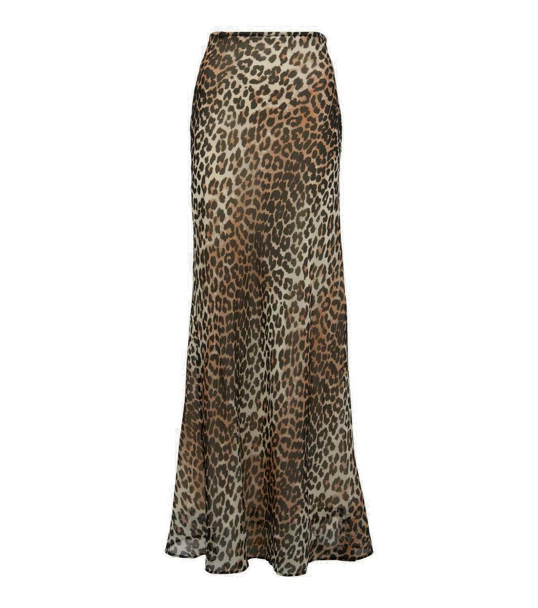 Ganni Long Skirt In Viscose 'Chiffon' With Leopard Print Women