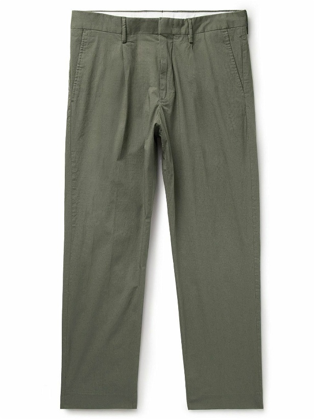 Photo: NN07 - Bill 1449 Slim-Fit Pleated Organic Cotton-Blend Ripstop Trousers - Green