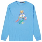 Polo Ralph Lauren Men's Long Sleeve Painting Bear T-Shirt in Summer Blue