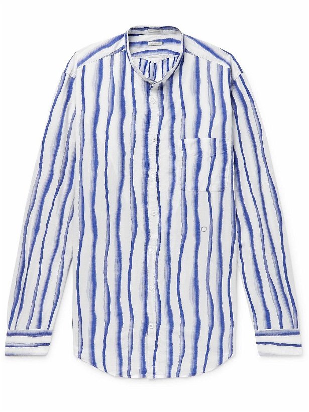 Photo: Massimo Alba - Noto2 Grandad-Collar Striped Cotton-Jacquard Shirt - Blue