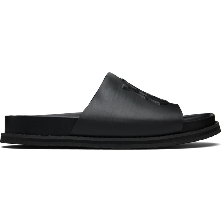 Photo: AMIRI Black MA Leather Pool Slides