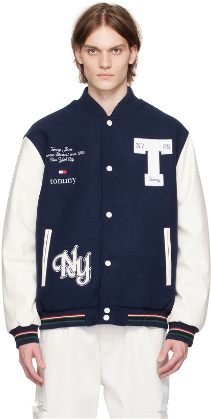 Photo: Tommy Jeans Navy Embroidered Reversible Bomber Jacket