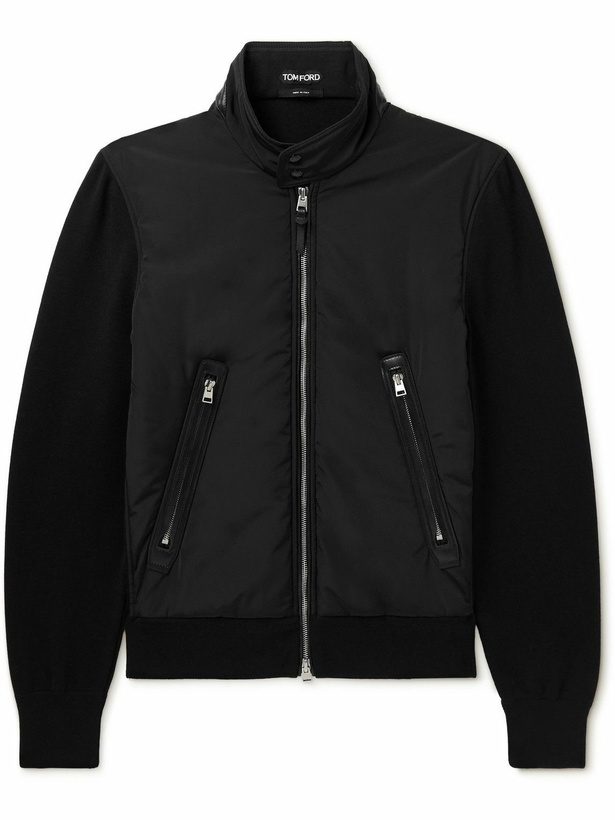 Photo: TOM FORD - Leather-Trimmed Nylon and Merino Wool Harrington Jacket - Black