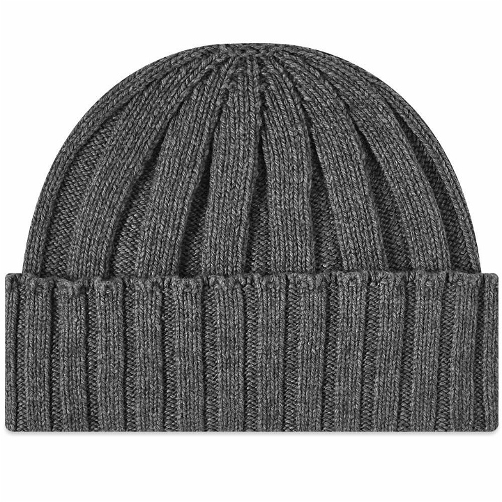 Photo: MHL by Margaret Howell Men's MHL. by Margaret Howell Contrast Rib Beanie in Charcoal