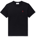 AMI - Logo-Appliquéd Cotton-Jersey T-Shirt - Black