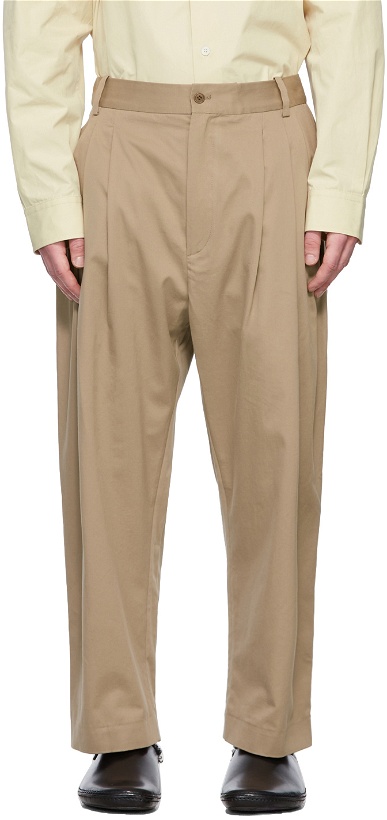 Photo: Hed Mayner Tan Wool 6-Pleat Trousers