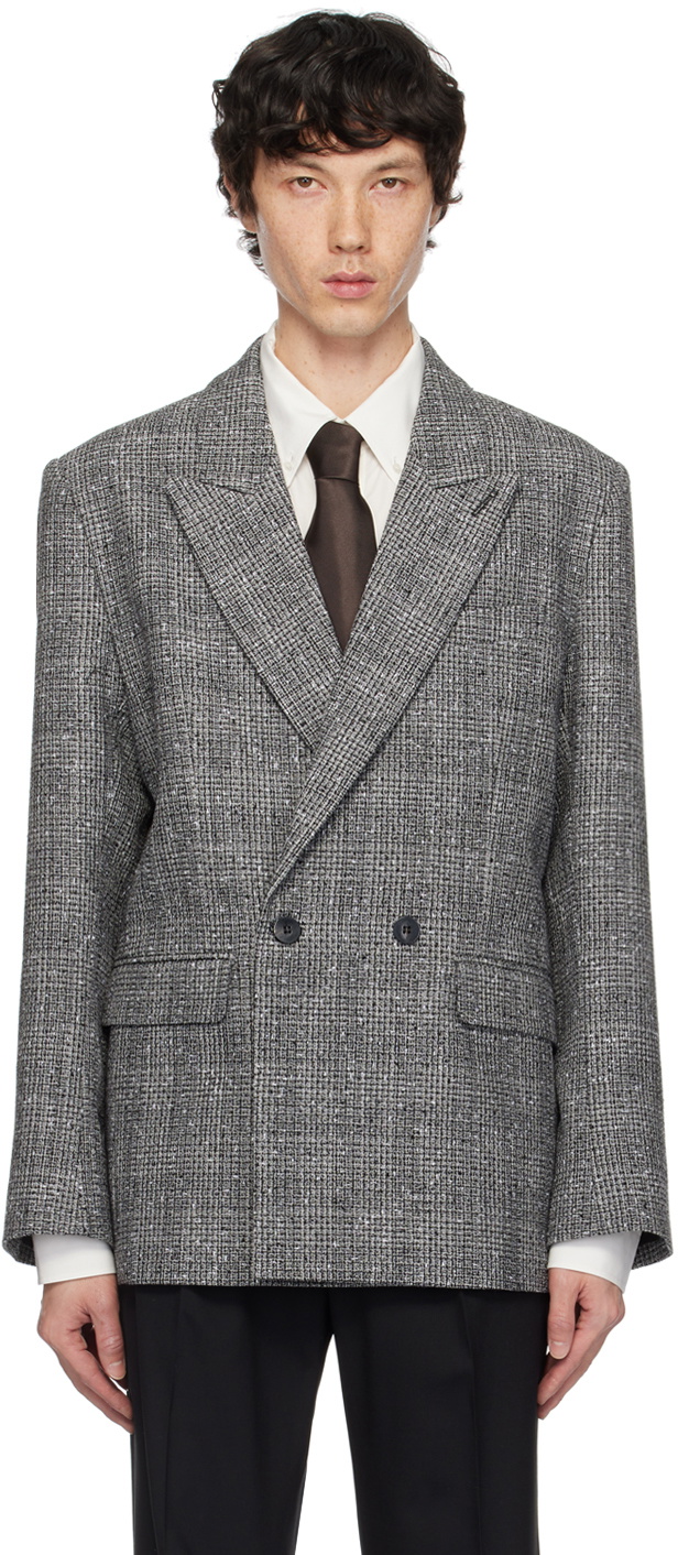 Ernest W. Baker Gray Check Double Breasted Blazer