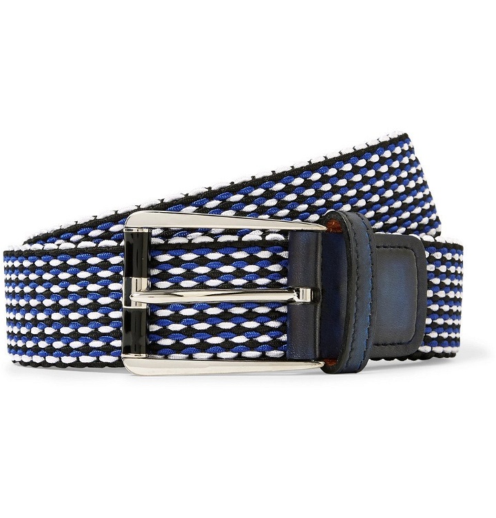 Photo: Berluti - 3cm Leather-Trimmed Woven Cotton Belt - Men - Blue