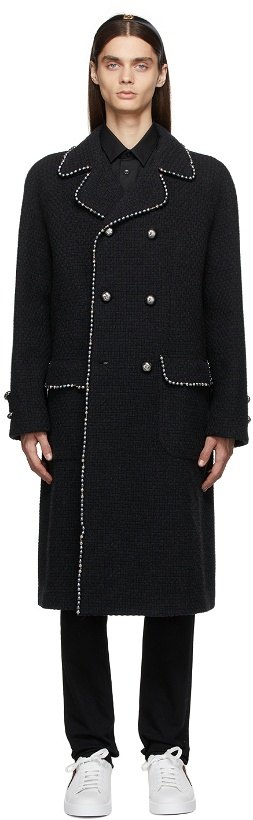 Photo: Dolce & Gabbana Black Wool Double-Breasted Pearls Coat
