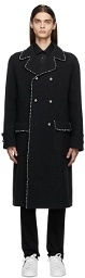 Dolce & Gabbana Black Wool Double-Breasted Pearls Coat