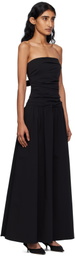 St. Agni Black Gathered Strapless Tie Back Maxi Dress