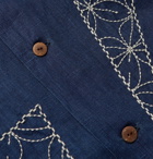 KAPITAL - Camp-Collar Embroidered Inidigo-Dyed Linen Shirt - Blue