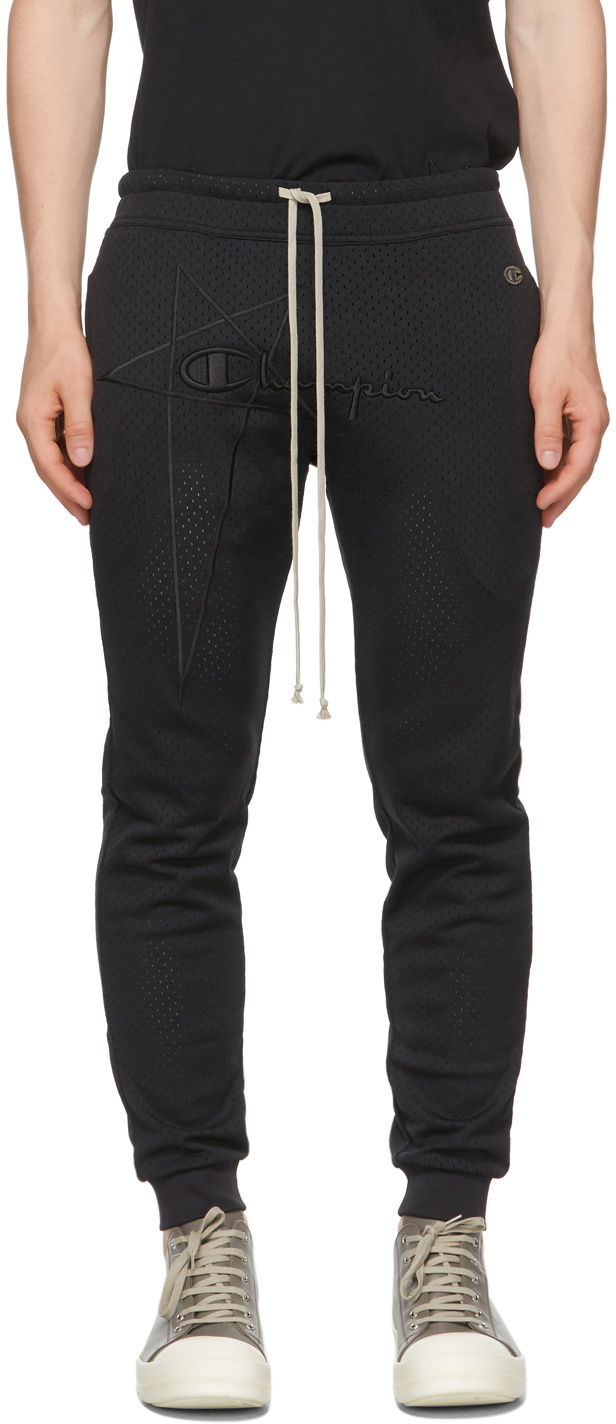 Rick Owens Black Champion Edition Heavy Jersey Perforated Lounge Pants ...