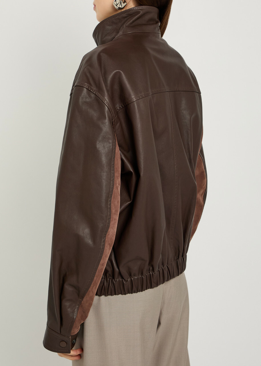 Lemaire High-neck Leather Jacket Chocolate