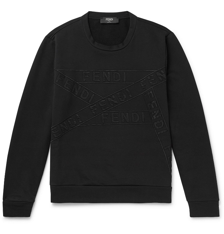 Photo: Fendi - Logo-Appliquéd Loopback Cotton-Blend Jersey Sweatshirt - Black