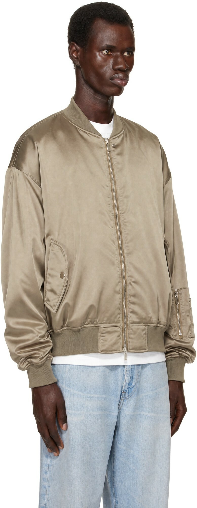 System Khaki Satin Bomber Jacket