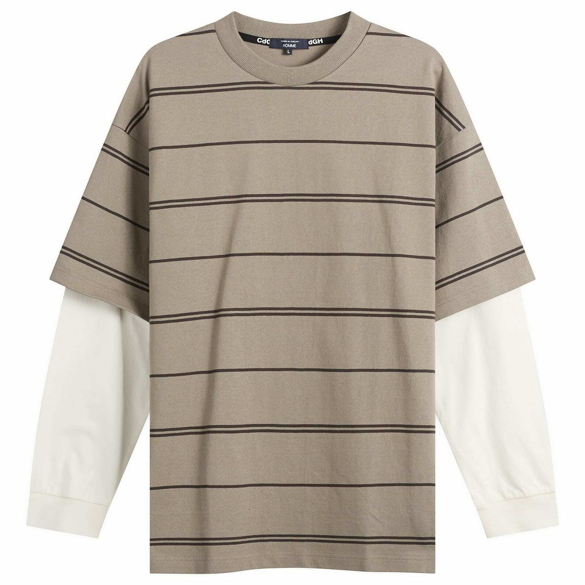 Comme des Garçons Homme Men's Horiztonal Stripe Long Sleeve Top in Off-White/Beige X Black