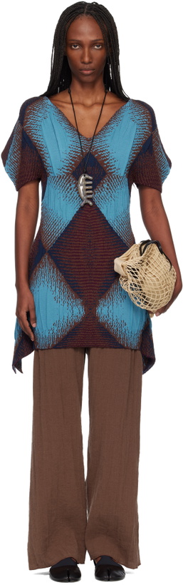 Photo: Kiko Kostadinov Brown & Blue Ikat Argyle Jacquard Minidress